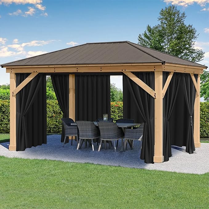 HolidayIdeas Outdoor Patio Curtains Waterproof with Rod Pocket 8 Panels 54x84 Inch- Protect Privacy Balcony Outdoor Curtains for Apartments,Porch, Gazebo, Pergola, Sliding Glass Door, Black
