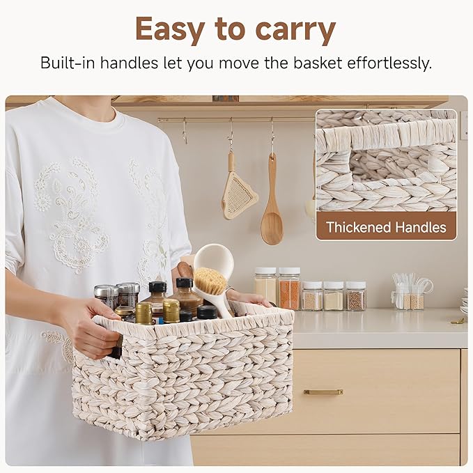 StorageWorks Pantry Baskets, Wicker Storage Baskets for Organizing, Shelves, Pantry Organizers and Storage, Water Hyacinth, Natural