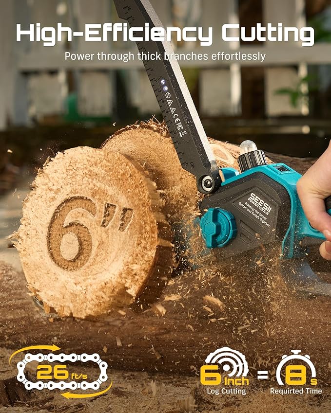 SEESII 2-in-1 Electric Pole Saws: Brushless Mini Chainsaw Cordless 6 Inch, 2 x 4000mAh Batteries, Pole Saw for Tree Trimming,Hand held Chain Saw with Extension Pole for Tree Limb Branch Cutter,P6 Ace
