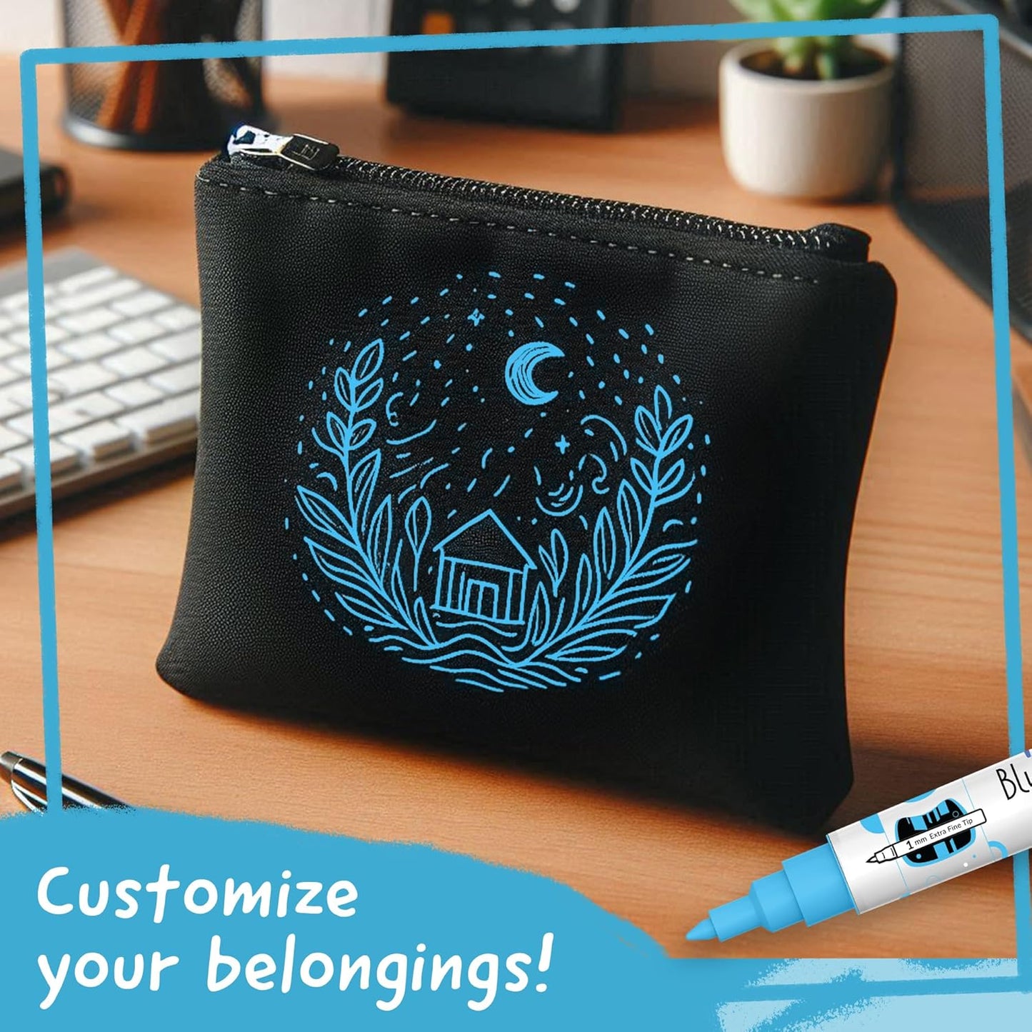 4 Dual Tip Blue Paint Pen Metallic - Fine Tip & Medium Acrylic Markers - Blue Paint Marker for Metal, Wood, Rock Painting, Canvas, Ceramic, Glass, Fabric, Leaf and Plastic - Water-based Ink