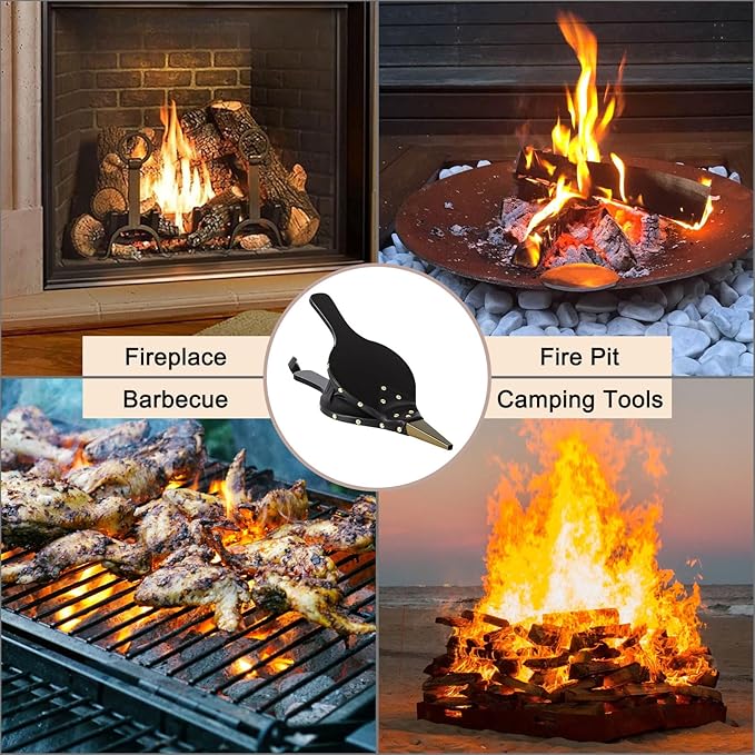 Gtongoko Fireplace Bellows Air Blower Cast Nozzle 14.8" x 5.6" for Outdoor Camping BBQ Grill Chimney Hand Bellow Pump Pit Barbeque Fire Tools Accessories with Hanging Strap, Black