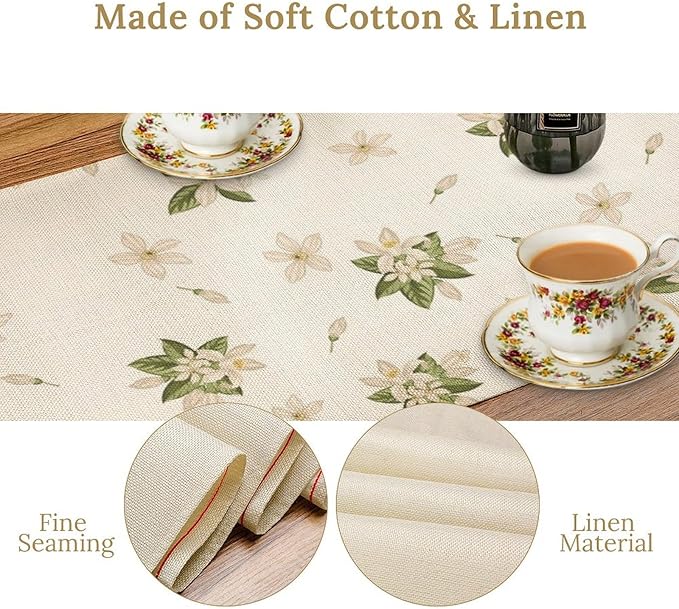 Lemon Spring Table Runner, Farmhouse Rustic Summer Flower Leaves Table Cover for Home Kitchen Dining Room Table, 13x70inch