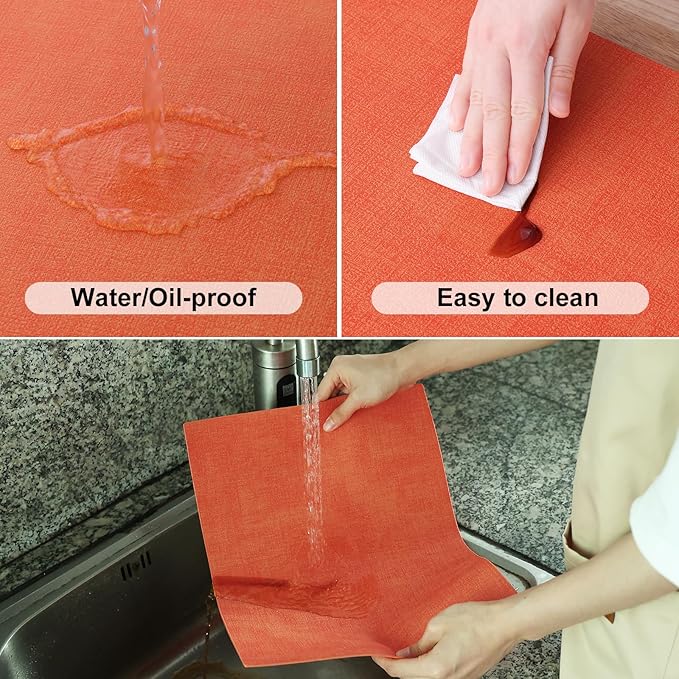 Homaxy Faux Leather Heat Resistant Placemats for Dining Table Set of 8, Waterproof Wipeable Washable PU Table Mats, Easy to Clean Anti-Slip Place Mats, 11.8" x 17", Orange