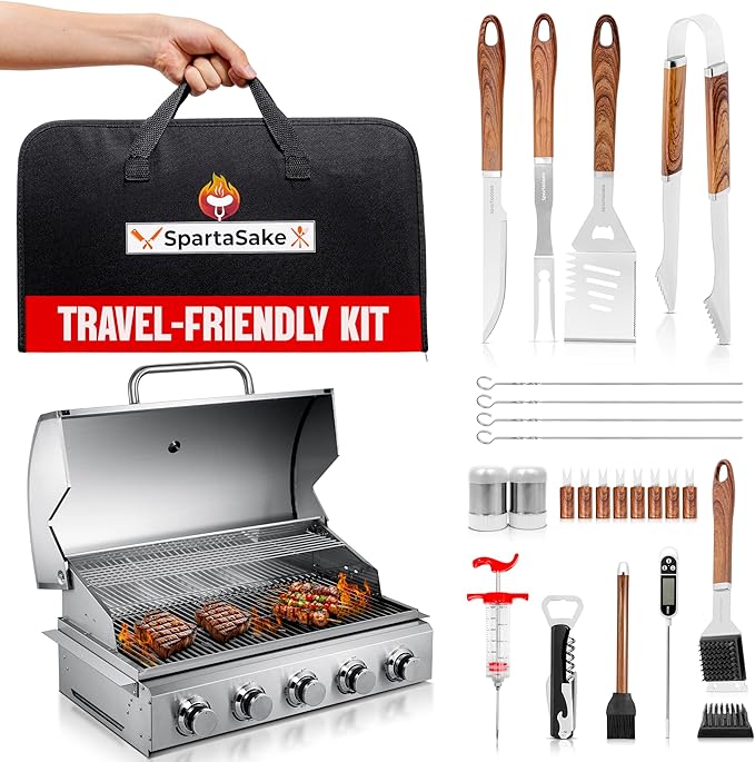 SpartaSake BBQ Grilling Accessories - Stainless Steel Barbecue Grill Tools Accessories kit Spatula Thermometer Tongs for Blackstone Griddle Outdoor Camping-Grill Set Gifts for dad Men Women(24 pcs)