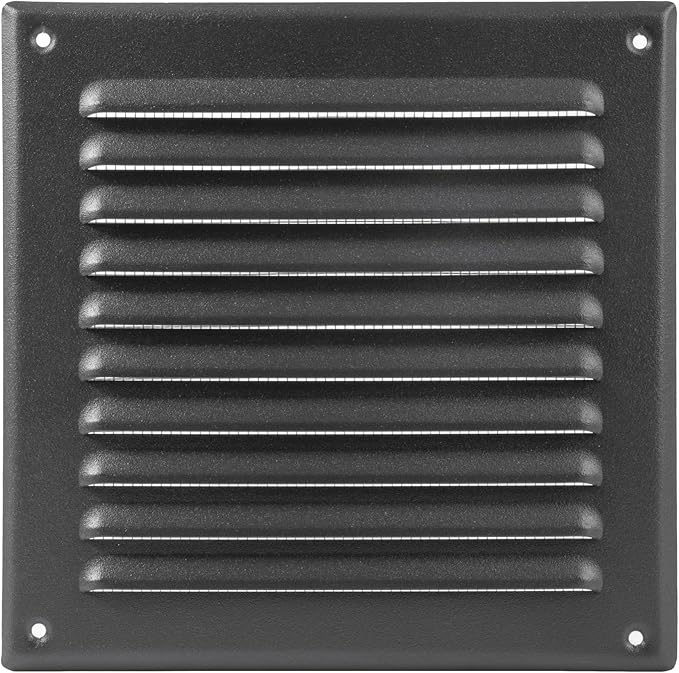 Square Ventilation Grille / 6" x 6" Inch Inside Measurement/Black Metal Air Vent Louver - Inside/Outside use - / 7.7" x 7.7" Inch Outer Measurement