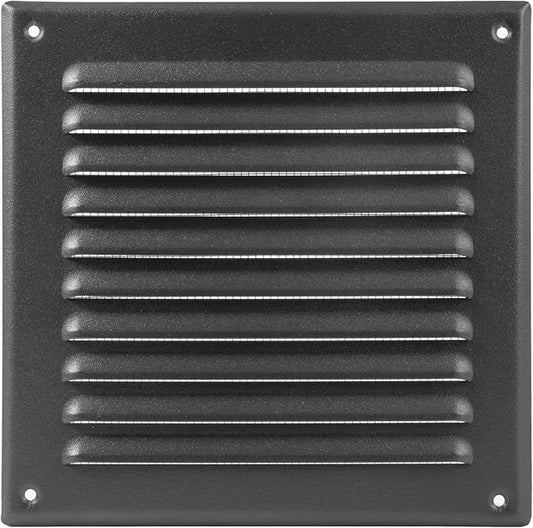 Square Ventilation Grille / 6" x 6" Inch Inside Measurement/Black Metal Air Vent Louver - Inside/Outside use - / 7.7" x 7.7" Inch Outer Measurement