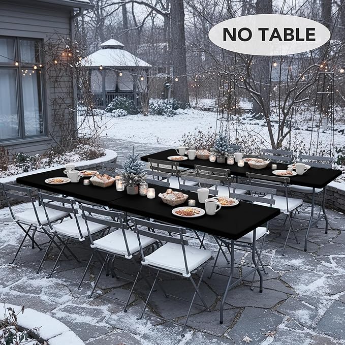 LUSHVIDA 6 Packs Vinyl Tablecloths with Flannel Backing for 4ft Rectangle Folding Table Cloths - Waterproof Plastic Picnic Table Covers with Elastic Corners, 30x48 inch, Black