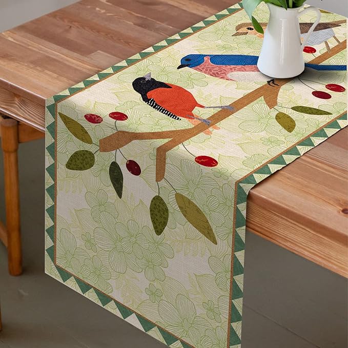 Seliem Summer Birds Tree Branches Table Runner, Cardinal Home Kitchen Dining Decor, Spring Seasonal Farmhouse Decorations Indoor Outdoor Party Supply 13 x 36 Inch