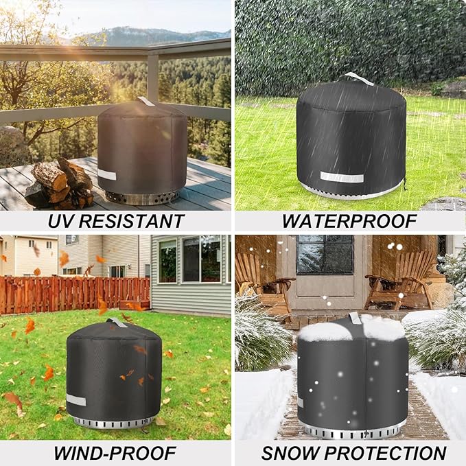 Fire Pit Cover for Solo Stove Bonfire 2.0 Cover 19.5 & 20 Inch, 600D Polyester Heavy Waterproof Round Covers for Stove, Solo Stove Bonfire Accessories for Outdoor Camping, 22" D x 16" H Bonfire Cover