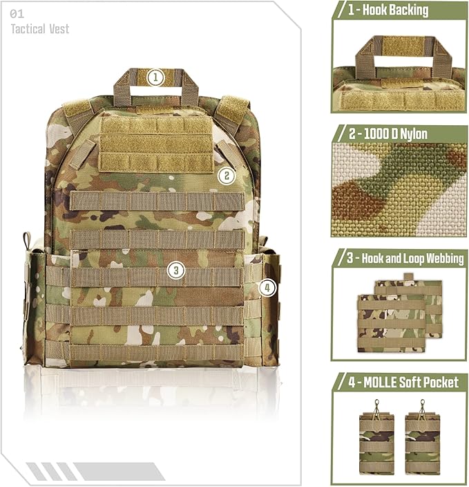GFIRE Tactical Vest - Airsoft Lightweight Modular 3D Breathable Quick Release Vest, Adjustable Tactical Gear for Training
