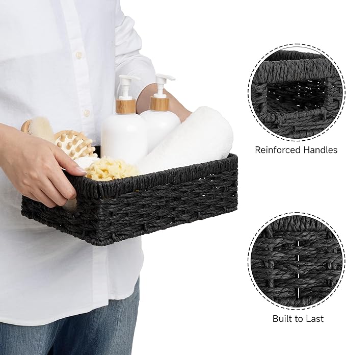 StorageWorks Small, Pantry Baskets, Wicker Storage Baskets for Organizing, Shelves, Pantry Organizers and Storage, Black, 2-Pack
