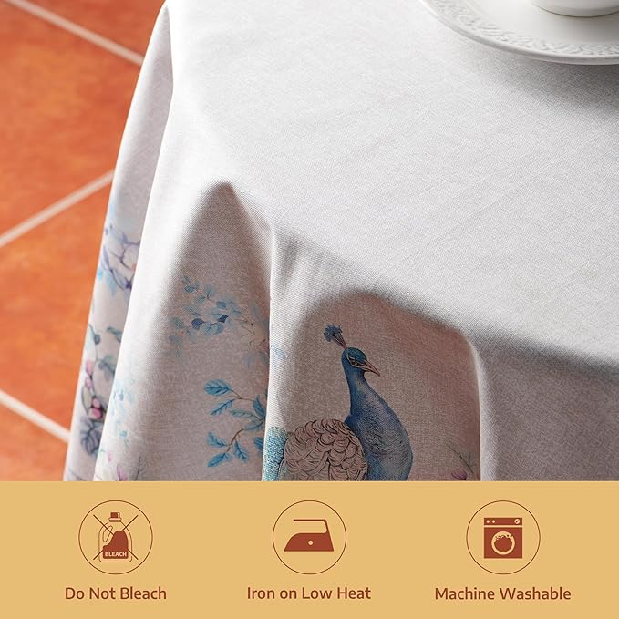 Maison d'Hermine Premium Table Cloth Round Table 100% Cotton 70 Inches Tablecloth Reusable Decorative Everyday Use for Dining Room, Farmhouse, Home, Party, Festive & Wedding - Peacock Utopia - Orginal