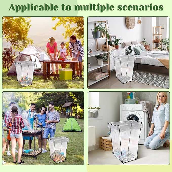 Tandefio 2 Pieces Metal Trash Bag Holder 30-45 Gallons Garden Garbage Leaf Bag Stand Heavy Duty Outdoor Lawn Wire Frame Support Stand Hold for Camping Leaves Parties Gardening Yard Weeding