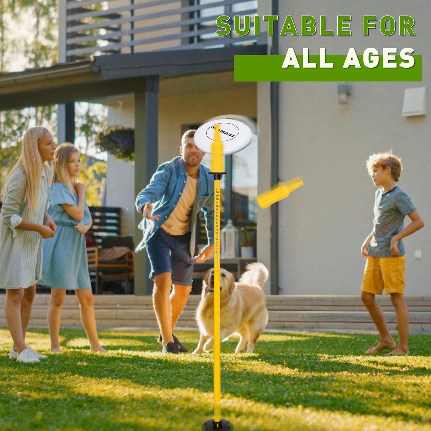 Teamaze Flying Disc Game Set with Height-Adjustable Poles & Score Tracker, Outdoor Bottle Toss Game for Beach, Lawn, Camping, Polish Horseshoes Set for Family & Friends Party Games