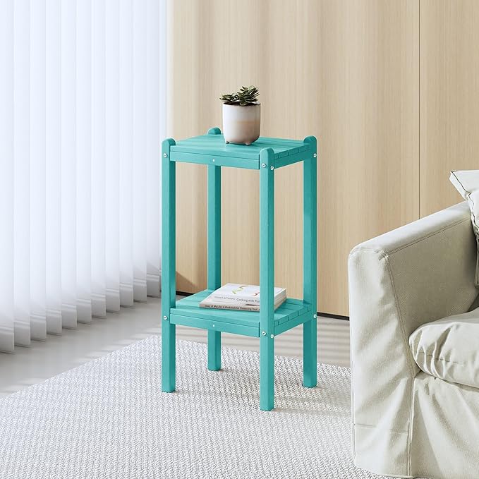 Costaelm Outdoor Side Table, 2-Tier Small Patio Coffee Tables for Outside, Outdoor End Tables for Patio, Adirondack Side Table for Outside, Outside Table for Pool, Porch, Garden, Turquoise