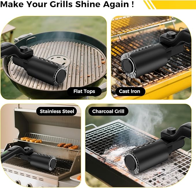 Electric Rotary Grill Brush for Outdoor Grill, 3-Speed Power Control, 304 Stainless Steel BBQ Grill Brush with No Bristle Shedding, 90 Mins Extended Runtime Grill Cleaning Brush (Black)