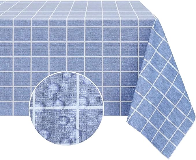 Romanstile Rectangle Vinyl Tablecloth, 100% Waterproof Oil-Proof Checkered Plastic Table Cloth, Heavy Duty Wipeable Table Covers for Dining, Camping, Picnic, Outdoor - 54 x 78 Inch, Blue