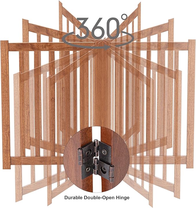 LZRS 4-Panel Wooden Free Standing Foldable Dog Gate Indoor – 24" High, Extra Wide Step-Over Safety Pet Gate for Doorways, Stairs, Hallways, Large Spaces & Playpen for Puppies Indoor Use, Oak