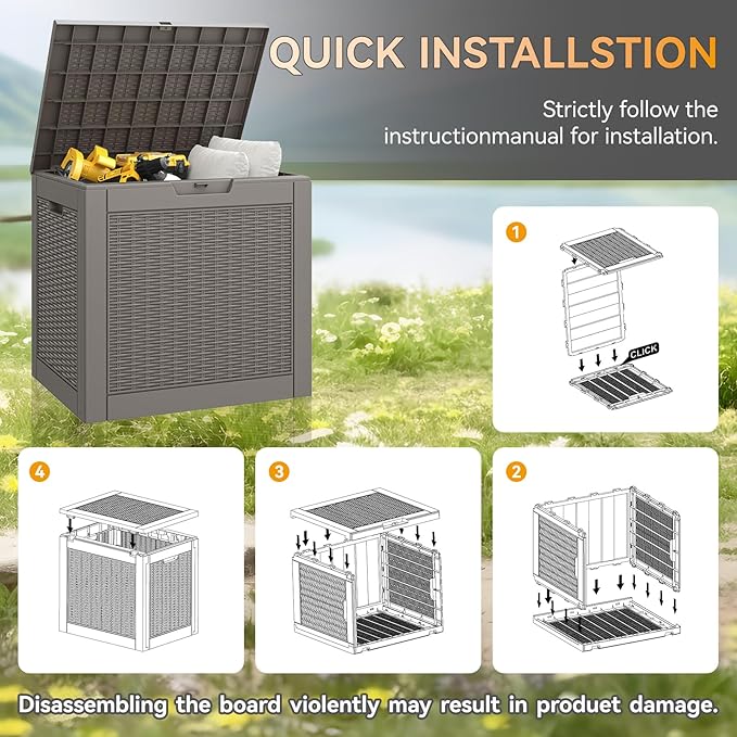 30 Gallon Outdoor Storage Deck Box Waterproof,Garden Tool,Backyard Cushion,Poolside Storage,Small Delivery Boxes for Outside,Lockable Lid,Rattan Grey