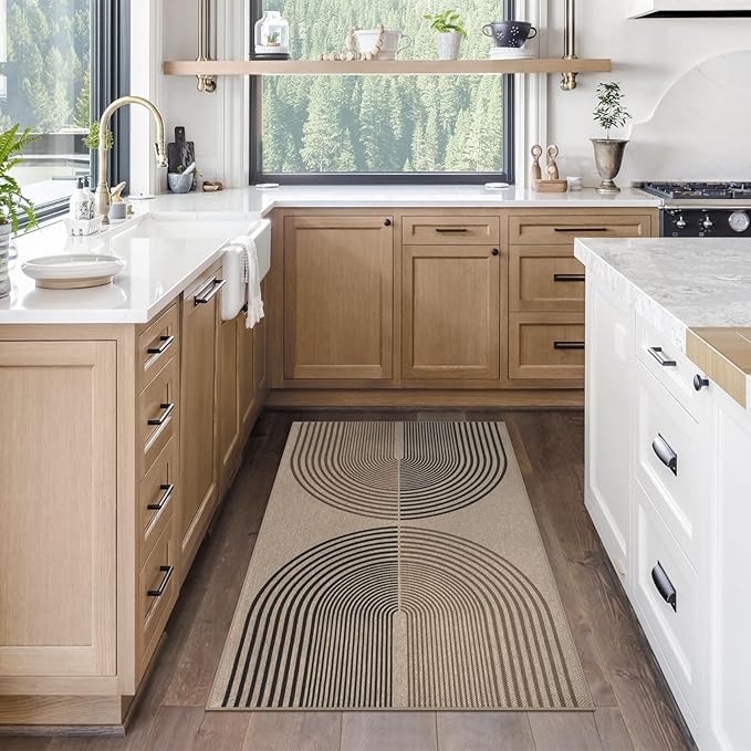 Easy Jute Rainbow Entryway Rug, 2.6x4 Washable Non-Slip Indoor Outdoor Doormat, Neutral Boho Farmhouse Kitchen Rug Modern Abstract Throw Rugs for Entrance Bedroom Bathroom