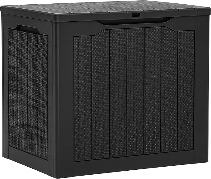 YITAHOME 30 Gallon Resin Deck Box, Weather Resistant Outdoor Rattan Storage Box, Lockable Indoor Outdoor Storage for Supplies and Essentials, Black
