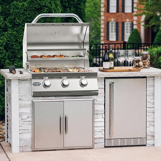 Hygrill Heavy Duty 3-Burner Built In Grill, Stainless Steel Grill Head for Outdoor Kitchen, Liquid Propane