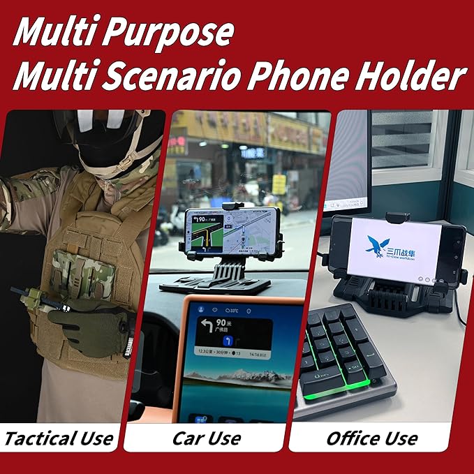Tactical Phone Holder Available in Full Size Plate Carrier Phone Mount Adjust Nylon Molle Phones Holder for Tactical,Car,Office (Black)