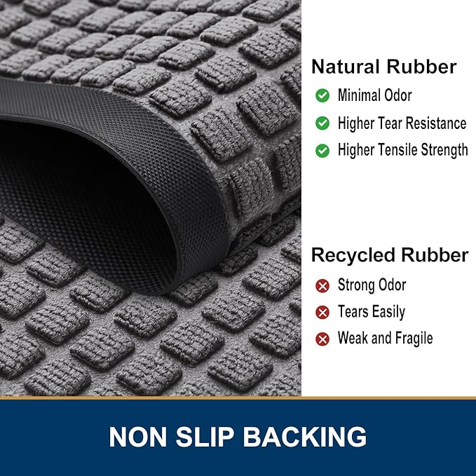 Smiry Front Door Mat Outside Entrance, Heavy Duty Natural Rubber Doormat, Non Slip, Trap Dirt and Moisture, Easy Clean, Low Profile Welcome Floor Mats for Indoor Outdoor Entry, 70x46.5 Inch, Mix Grey