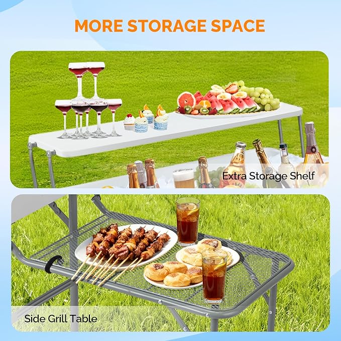 VINGLI Ice Table with Extra Storage Shelf,Side Table, Portasble Cooler Side Table with Removable Skirt, Patio Table, Indoor & Outdoor Bar for Events, Parties and Camping