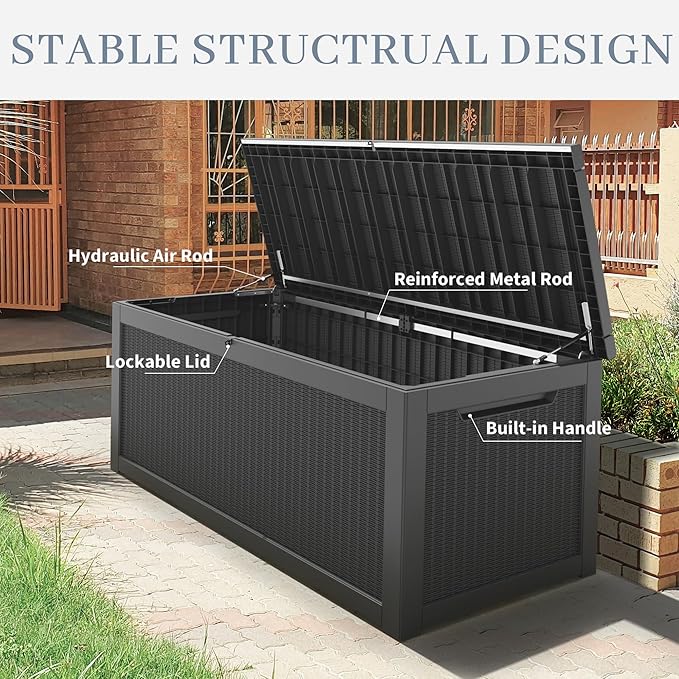 NUNU LAB 300 Gallon Outdoor Storage Box,Resin Large Sturdy Deck Box, Backyard Outside Storage Box Waterproof with Double Wall Panels,Package Delivery Garden Outdoor Hose Bin