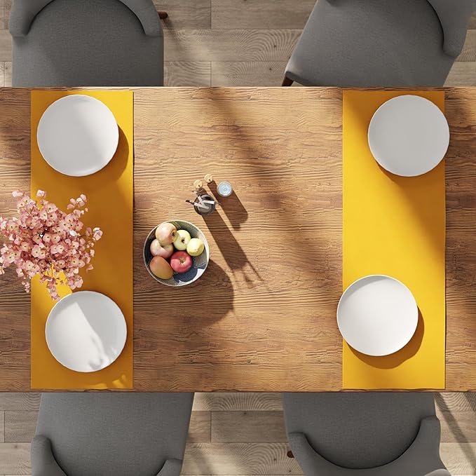 Encasa XO Table Runner 13"x36" Long | Cotton Canvas Fabric | Sunbeam Yellow Solid Color | Machine Washable & Durable