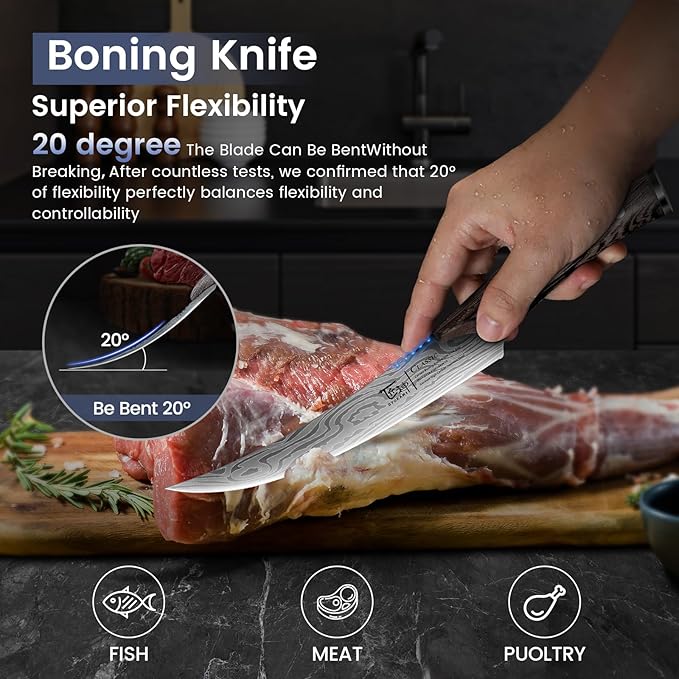 Butcher Knife Set, 3 PCS Kitchen Knives Set for Cutting, Meat Cleaver Chef Knife Set, Japanese Style High Carbon Steel Knives Set, Chopping & Slicing & Boning for Home and BBQ, Christmas gift
