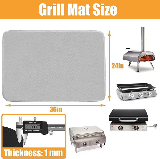 Gray 24x36 Inchs Heat Resistant Mat for Outdoor Grill Table,Fireproof Under Blackstone Griddle BBQ Mat,Air Fryer Mat,Indoor Fireplace Mat, Protect Your Table and Outdoor Grill Table（0.04in Thickness）