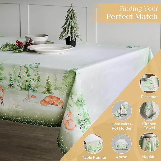 Maison d' Hermine Table Cloth Rectangle Table 100% Cotton 60 x 90 Inches Fall Tablecloth Reusable Everyday Use for Thanksgiving Christmas Decorations Dining Farmhouse Party (Winter Mornings)