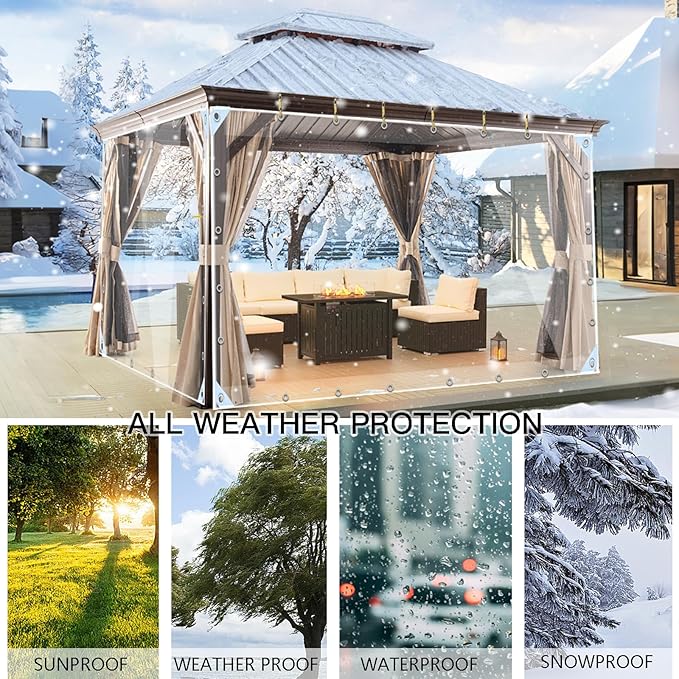 Clear Tarps Heavy Duty PVC, Transparent Tarp Durable Waterproof Dustproof Windproof, Tarpaulin with Grommets & Ropes for Greenhouse, Patio, Garden, Pavilion, Chicken, Porch, Outdoor(12' x 20')