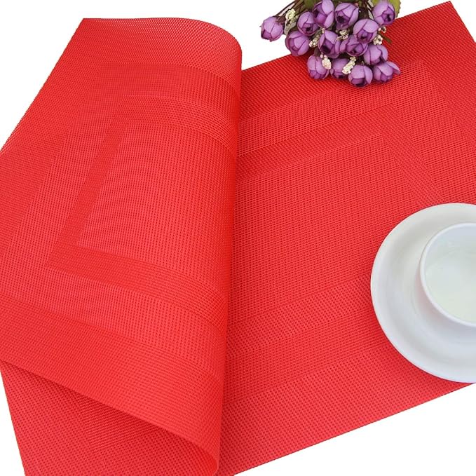 PIGCHCY Placemats Set of 8 Washable Durable Place Mats Vinyl Heat Resistant Non-Slip Table Mats Indoor Outdoor (Passionate Red)