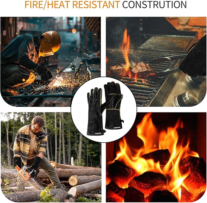 Leather Welding Gloves - Thick Premium Cow Split Leather, Heat Resistant, Welding, Grilling, BBQ & Fireplace