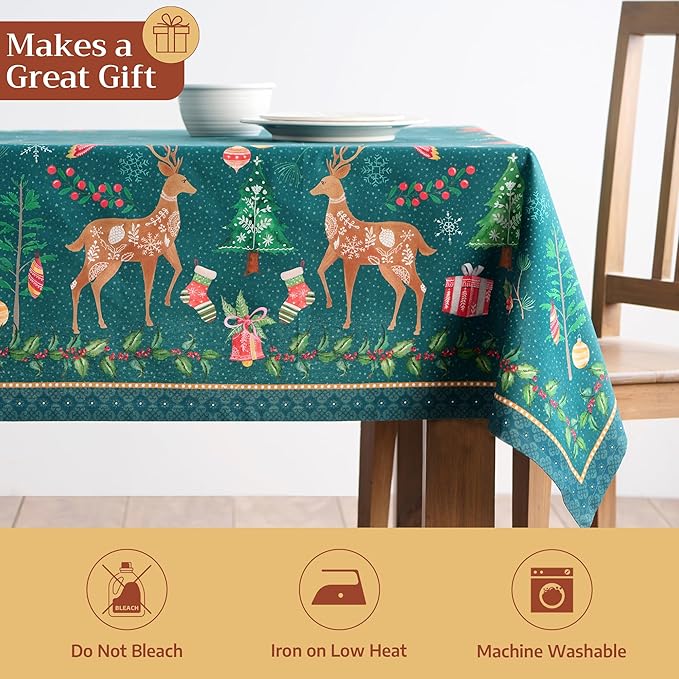 Maison d' Hermine Table Cloth Rectangle Table 100% Cotton 70 x 120 Inches Fall Tablecloth Reusable Everyday Use for Thanksgiving Christmas Decorations Dining Farmhouse Party (Hygge Christmas)