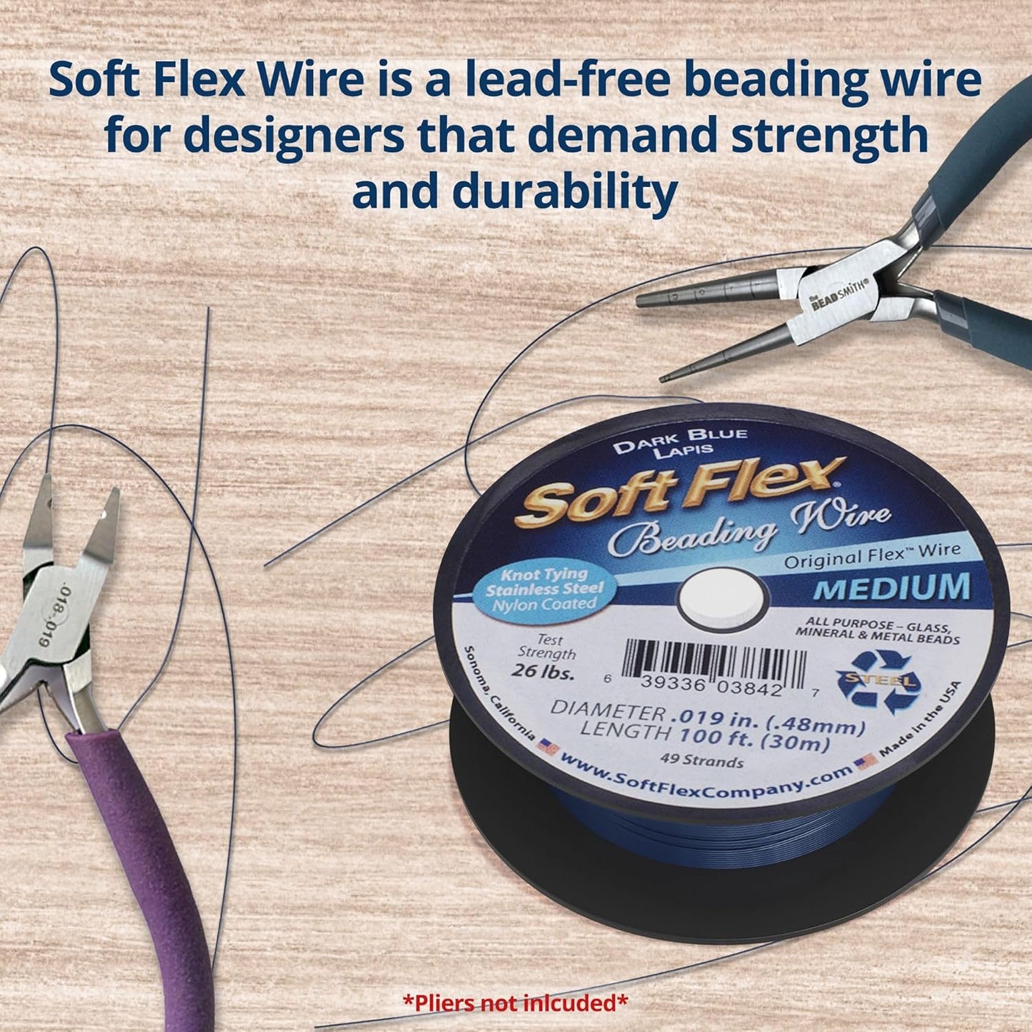 Soft Flex 49 Strand Beading Wire - Medium 0.19 Diameter - 100 Feet Nylon Design Wire