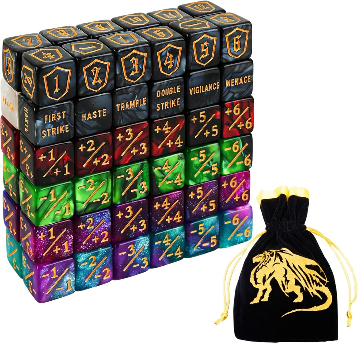 Color MTG Counter Dice Set Keyword Shield Life Counters with Dice Storage Bag for MTG TGG Table Games (72 Pcs)