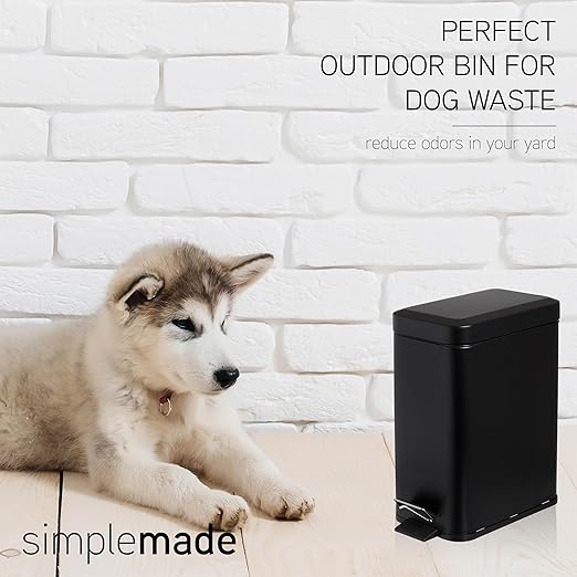 SIMPLEMADE Rectangle Step Trash Can - 5 Liter / 1.3 Gallon - Small with Lid, Stainless Steel for Bathroom | Office | Garbage | Metal Wastebasket (Black)