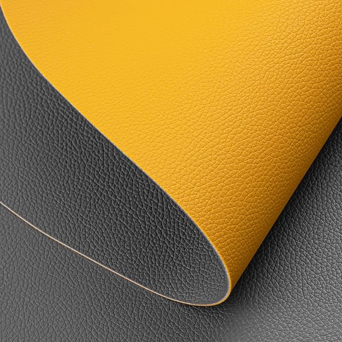 Myir JUN Placemats, Dual-Sided Placemats Waterproof Faux Leather Placemats Set of 4 Place Mats and Coasters Non-Slip Washable Table Mats for Dining Table (Gray Yellow, Set of 4)