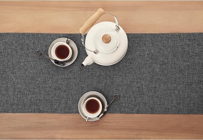 Solino Home Linen Table Runner 72 Inches Long - Athena, 100% Pure Linen Charcoal Grey Dining Table Runner 14 x 72 Inch for Winter - Handcrafted and Machine Washable
