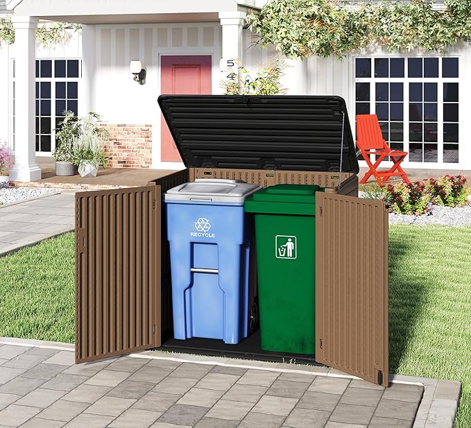 HOMSPARK Storage Shed Weather Resistance, Multi-Purpose Outdoor Storage Cabinet for Backyards and Patios, Horizontal Storage Shed for Lawnmower, Patio Accessories (Brown, X Large - 48 cu.ft)
