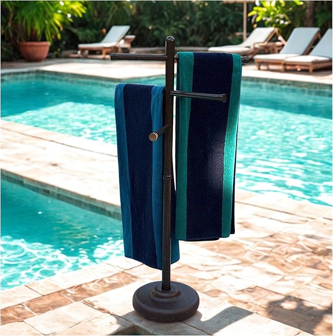 Portable Pool Towel Rack – Rustproof PVC Bars Portable Outdoor Towel Drying Rack in Bronze – Ideal Outdoor Drying Stand for Pool Towels, Beach Towels & Wet Swimwear