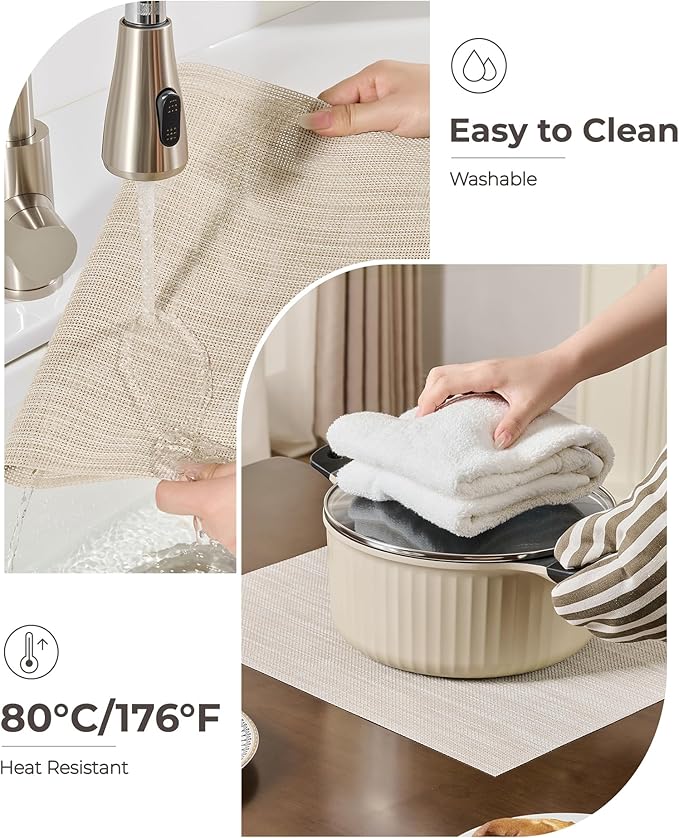 Leetaltree Beige White Placemats Set of 12 - Heat Resistant Non-Slip Place mats for Dining Table, Washable Durable PVC Vinyl Woven Table Mats(Beige White, 12)