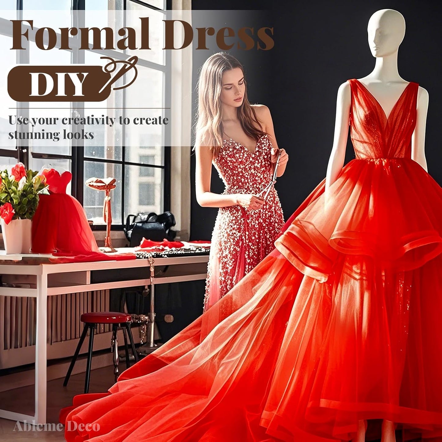 Organza Fabric by The Yard, 60 Inch Wide 3 Yards (9 ft) Long Sheer Fabric for DIY Sewing Projects Wedding Decorations Party Backdrops Curtains (Red)