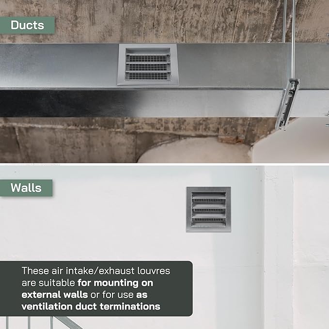 Vent Systems 8" x 8" Inch Galvanized Steel Industrial Air Return Grille - Heavy-Duty Louvered Air Intake Exhaust Vent Cover – Outdoor Wall Vent HVAC Grille - Register for House Wall Crawl Space