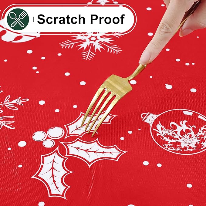 misaya Rectangle Waterproof Vinyl Table Cloth, Wipeable Tablecloth with Flannel Backing, Plastic Table Cover for Dinner, Christmas Party (Bells, 60" x 102")
