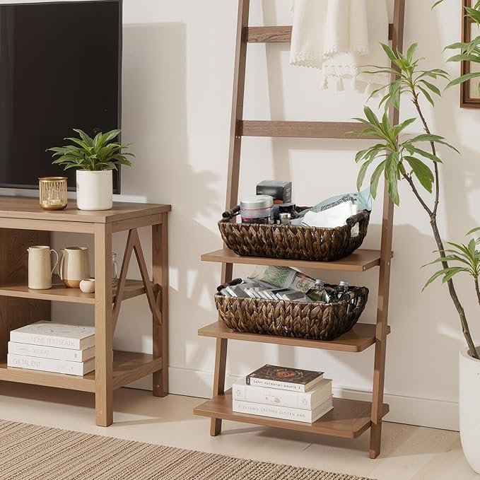 StorageWorks Wicker Baskets for Organizing, Woven Basket with Wooden Handles, Wicker Storage Baskets for Shelf, Brown, 2-Pack